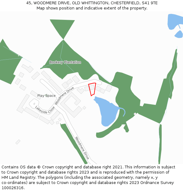 45, WOODMERE DRIVE, OLD WHITTINGTON, CHESTERFIELD, S41 9TE: Location map and indicative extent of plot