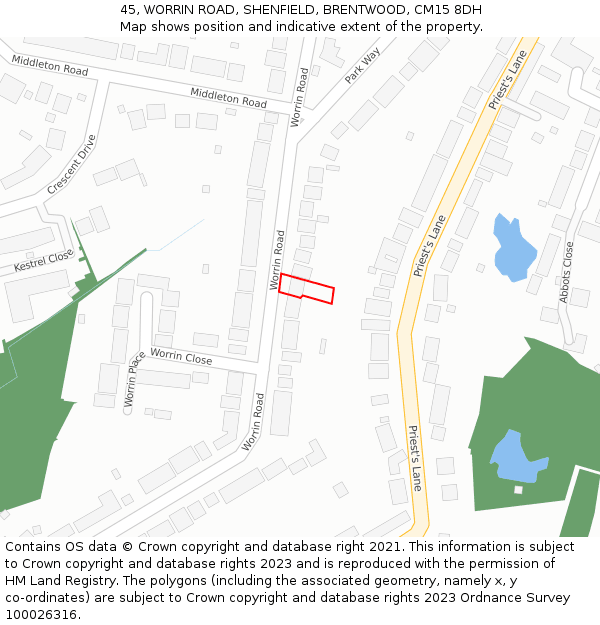 45, WORRIN ROAD, SHENFIELD, BRENTWOOD, CM15 8DH: Location map and indicative extent of plot