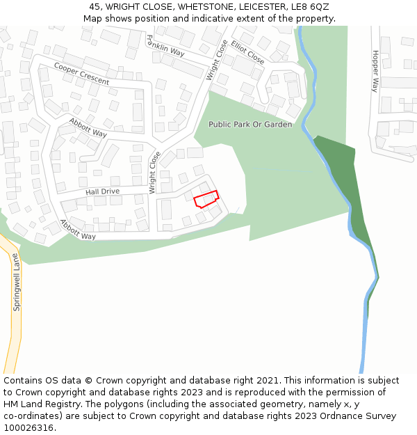 45, WRIGHT CLOSE, WHETSTONE, LEICESTER, LE8 6QZ: Location map and indicative extent of plot