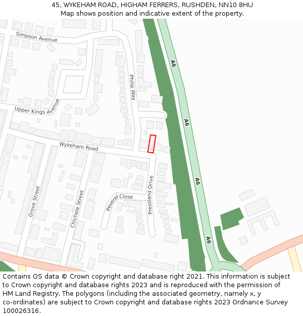 45, WYKEHAM ROAD, HIGHAM FERRERS, RUSHDEN, NN10 8HU: Location map and indicative extent of plot