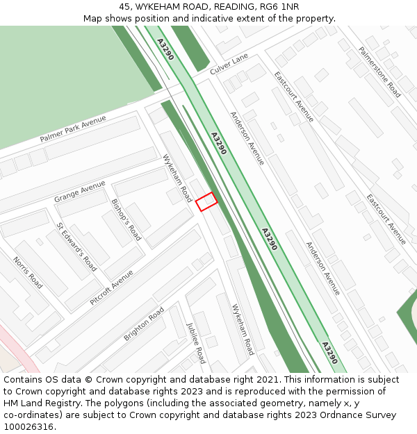 45, WYKEHAM ROAD, READING, RG6 1NR: Location map and indicative extent of plot