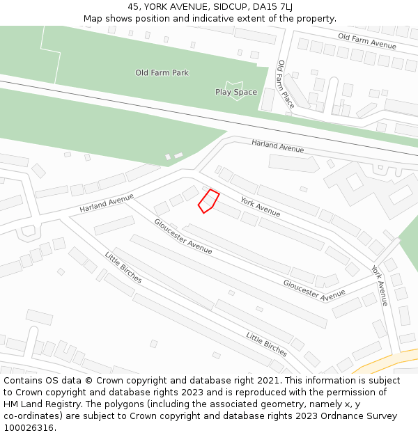 45, YORK AVENUE, SIDCUP, DA15 7LJ: Location map and indicative extent of plot