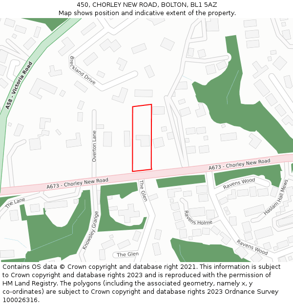 450, CHORLEY NEW ROAD, BOLTON, BL1 5AZ: Location map and indicative extent of plot