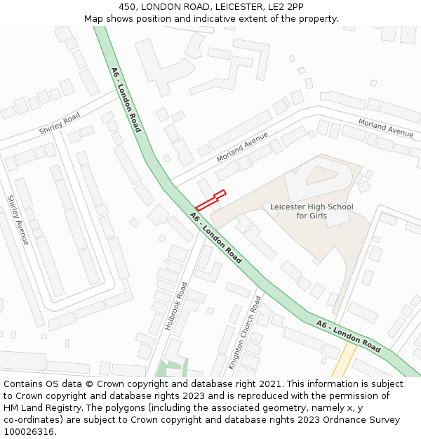 450, LONDON ROAD, LEICESTER, LE2 2PP: Location map and indicative extent of plot