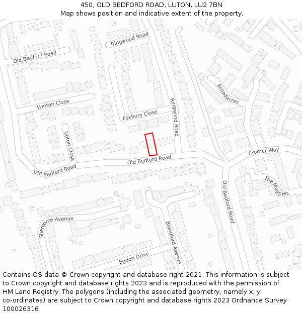 450, OLD BEDFORD ROAD, LUTON, LU2 7BN: Location map and indicative extent of plot