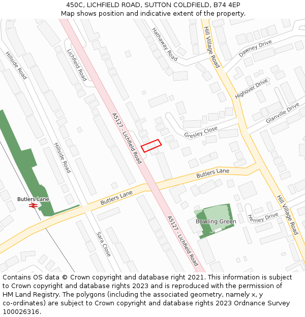 450C, LICHFIELD ROAD, SUTTON COLDFIELD, B74 4EP: Location map and indicative extent of plot