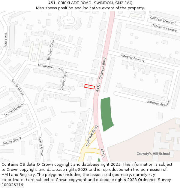 451, CRICKLADE ROAD, SWINDON, SN2 1AQ: Location map and indicative extent of plot