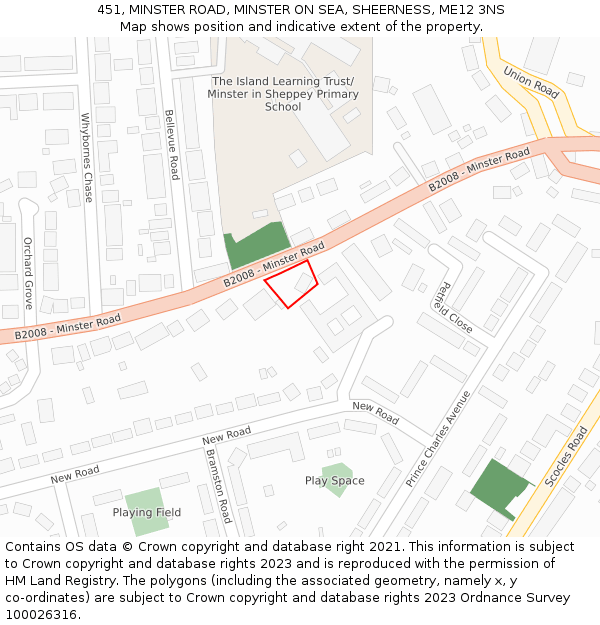 451, MINSTER ROAD, MINSTER ON SEA, SHEERNESS, ME12 3NS: Location map and indicative extent of plot