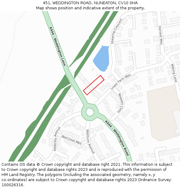 451, WEDDINGTON ROAD, NUNEATON, CV10 0HA: Location map and indicative extent of plot