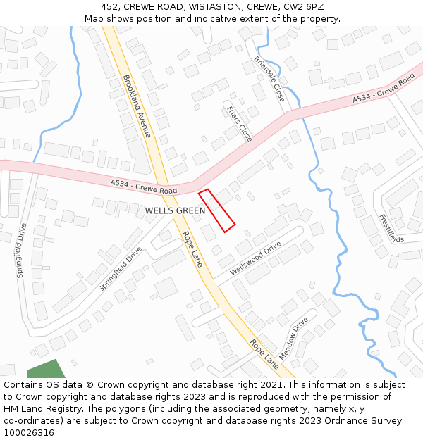 452, CREWE ROAD, WISTASTON, CREWE, CW2 6PZ: Location map and indicative extent of plot