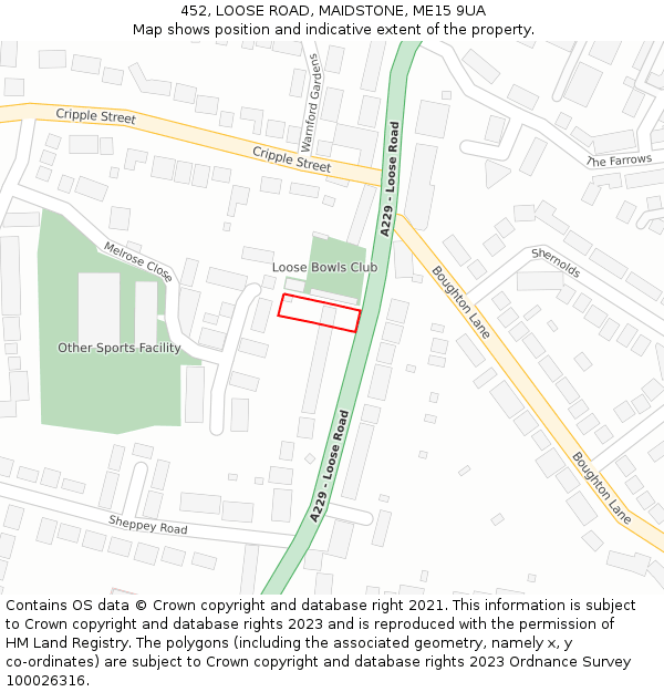 452, LOOSE ROAD, MAIDSTONE, ME15 9UA: Location map and indicative extent of plot