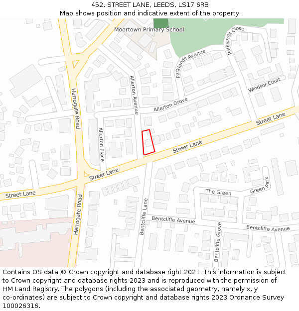 452, STREET LANE, LEEDS, LS17 6RB: Location map and indicative extent of plot