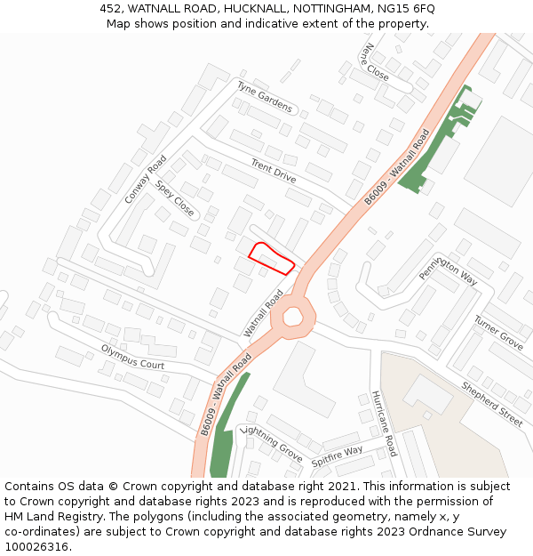 452, WATNALL ROAD, HUCKNALL, NOTTINGHAM, NG15 6FQ: Location map and indicative extent of plot