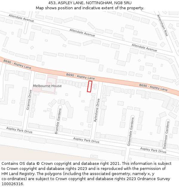 453, ASPLEY LANE, NOTTINGHAM, NG8 5RU: Location map and indicative extent of plot