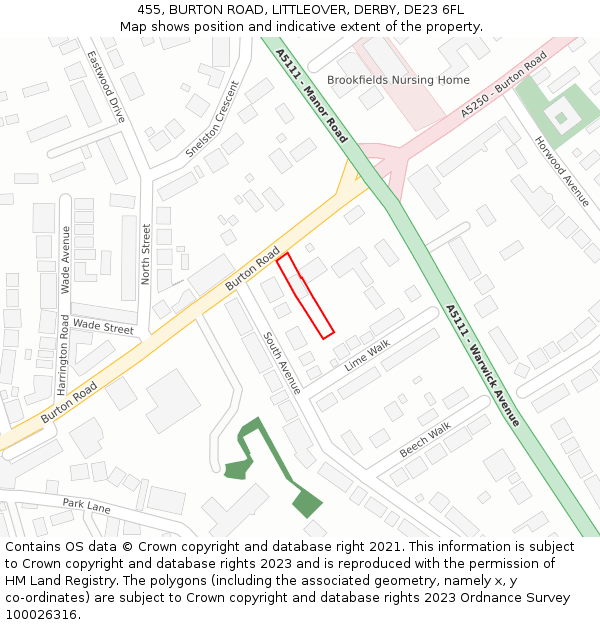 455, BURTON ROAD, LITTLEOVER, DERBY, DE23 6FL: Location map and indicative extent of plot