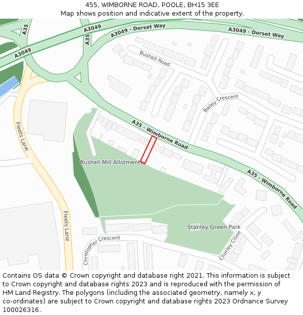 455, WIMBORNE ROAD, POOLE, BH15 3EE: Location map and indicative extent of plot