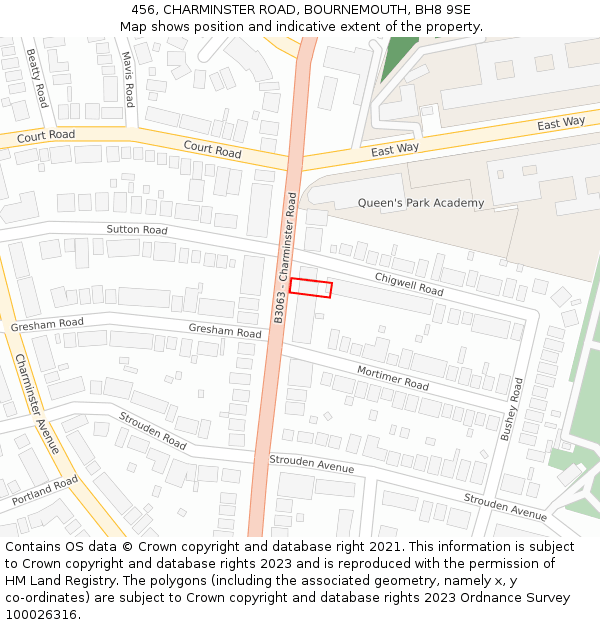 456, CHARMINSTER ROAD, BOURNEMOUTH, BH8 9SE: Location map and indicative extent of plot