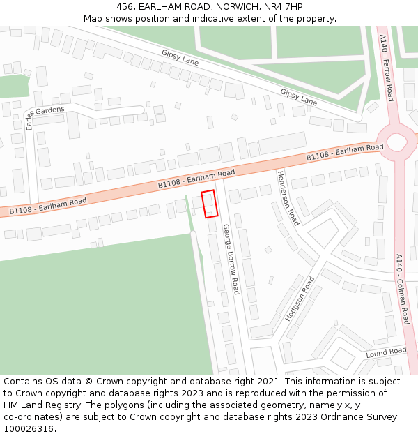 456, EARLHAM ROAD, NORWICH, NR4 7HP: Location map and indicative extent of plot