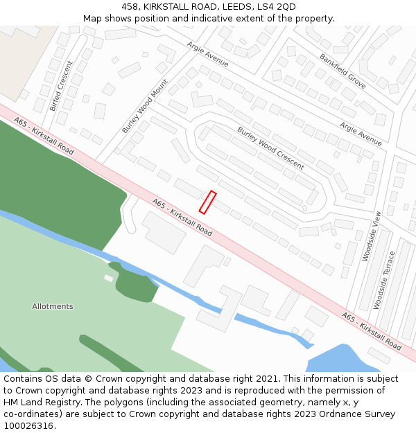 458, KIRKSTALL ROAD, LEEDS, LS4 2QD: Location map and indicative extent of plot