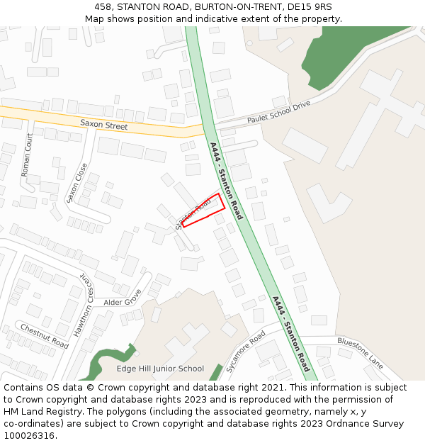 458, STANTON ROAD, BURTON-ON-TRENT, DE15 9RS: Location map and indicative extent of plot