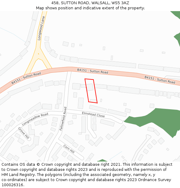 458, SUTTON ROAD, WALSALL, WS5 3AZ: Location map and indicative extent of plot