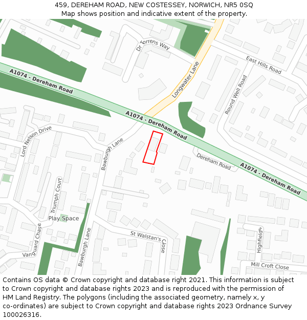 459, DEREHAM ROAD, NEW COSTESSEY, NORWICH, NR5 0SQ: Location map and indicative extent of plot