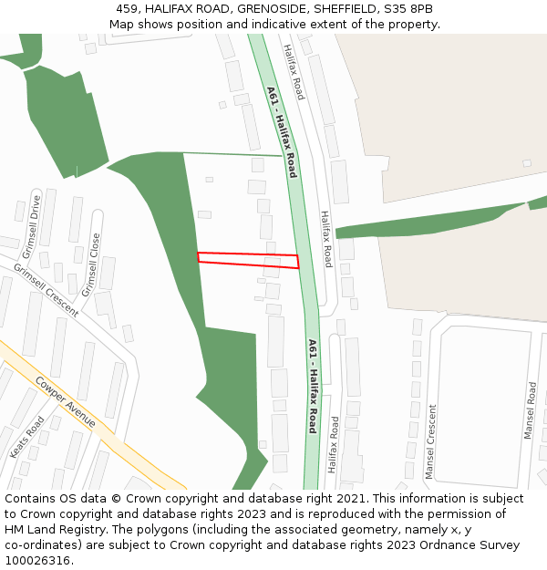 459, HALIFAX ROAD, GRENOSIDE, SHEFFIELD, S35 8PB: Location map and indicative extent of plot