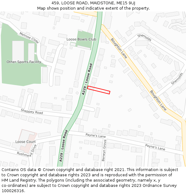 459, LOOSE ROAD, MAIDSTONE, ME15 9UJ: Location map and indicative extent of plot