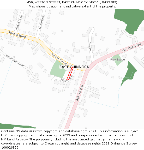 459, WESTON STREET, EAST CHINNOCK, YEOVIL, BA22 9EQ: Location map and indicative extent of plot