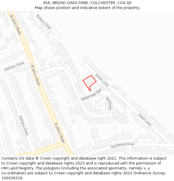 45A, BROAD OAKS PARK, COLCHESTER, CO4 0JY: Location map and indicative extent of plot