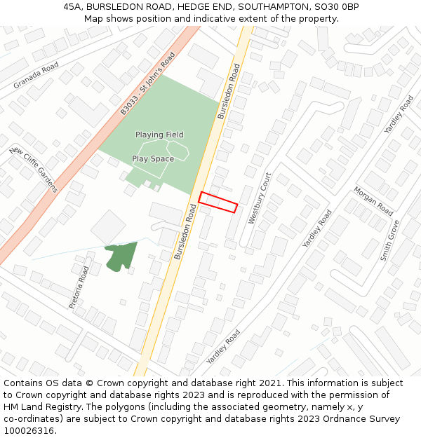 45A, BURSLEDON ROAD, HEDGE END, SOUTHAMPTON, SO30 0BP: Location map and indicative extent of plot