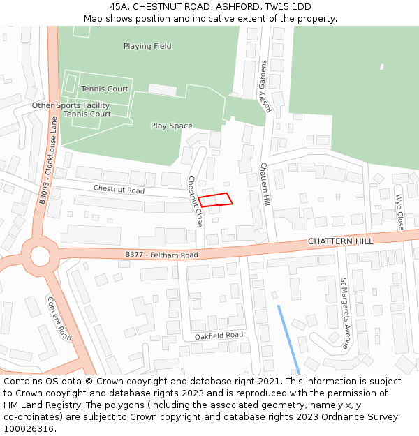 45A, CHESTNUT ROAD, ASHFORD, TW15 1DD: Location map and indicative extent of plot
