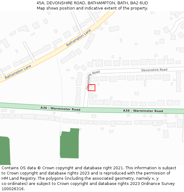 45A, DEVONSHIRE ROAD, BATHAMPTON, BATH, BA2 6UD: Location map and indicative extent of plot