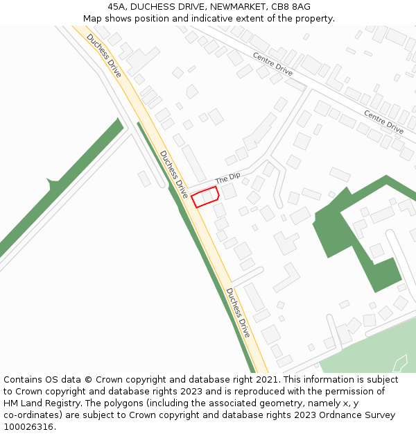 45A, DUCHESS DRIVE, NEWMARKET, CB8 8AG: Location map and indicative extent of plot