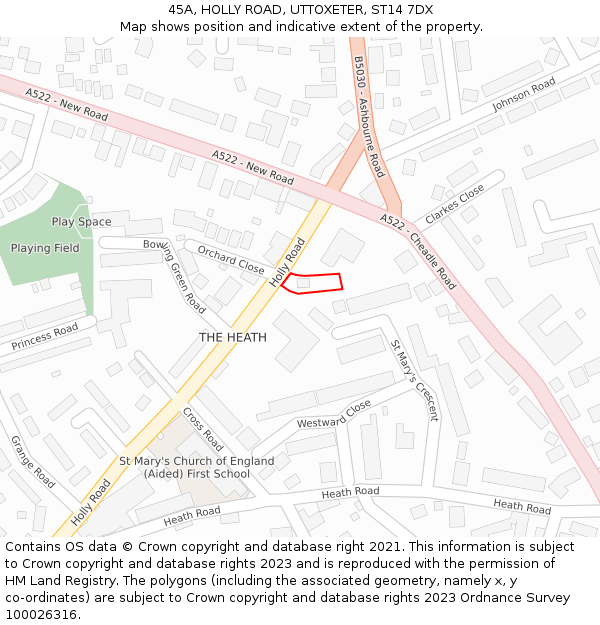 45A, HOLLY ROAD, UTTOXETER, ST14 7DX: Location map and indicative extent of plot