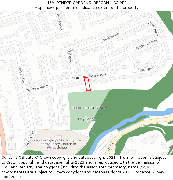 45A, PENDRE GARDENS, BRECON, LD3 9EP: Location map and indicative extent of plot