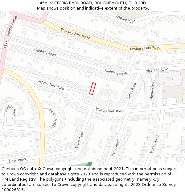 45A, VICTORIA PARK ROAD, BOURNEMOUTH, BH9 2RD: Location map and indicative extent of plot