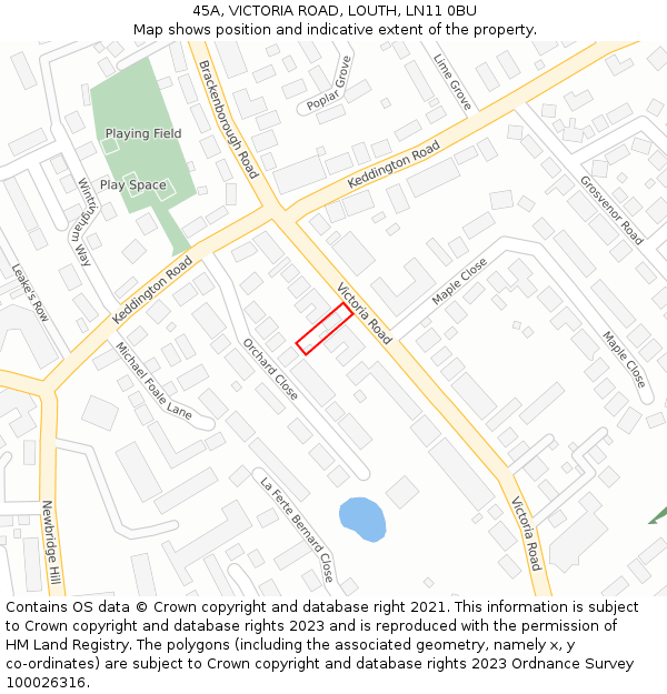 45A, VICTORIA ROAD, LOUTH, LN11 0BU: Location map and indicative extent of plot