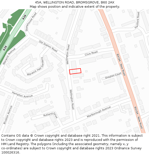 45A, WELLINGTON ROAD, BROMSGROVE, B60 2AX: Location map and indicative extent of plot