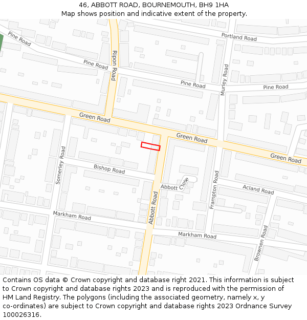 46, ABBOTT ROAD, BOURNEMOUTH, BH9 1HA: Location map and indicative extent of plot