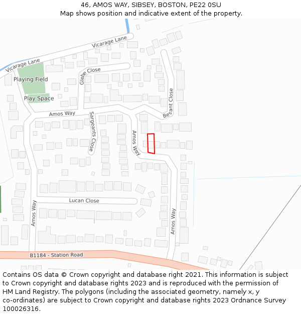 46, AMOS WAY, SIBSEY, BOSTON, PE22 0SU: Location map and indicative extent of plot