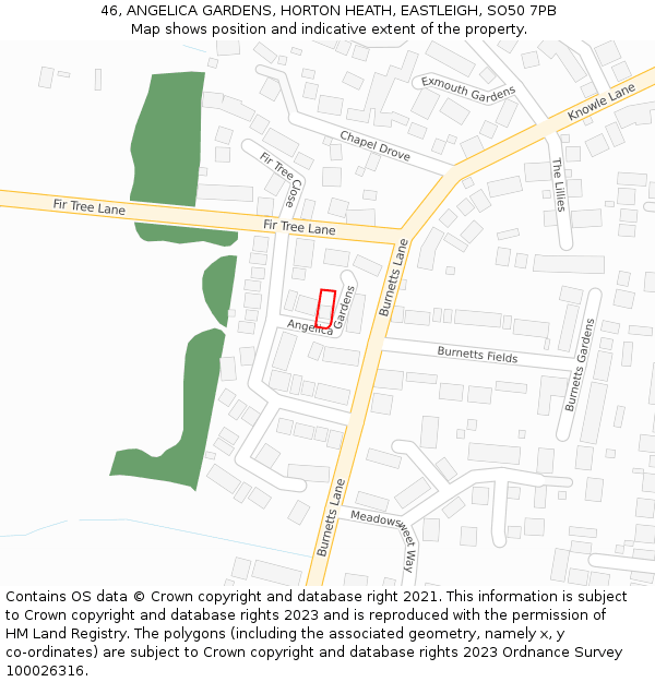 46, ANGELICA GARDENS, HORTON HEATH, EASTLEIGH, SO50 7PB: Location map and indicative extent of plot