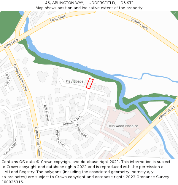 46, ARLINGTON WAY, HUDDERSFIELD, HD5 9TF: Location map and indicative extent of plot