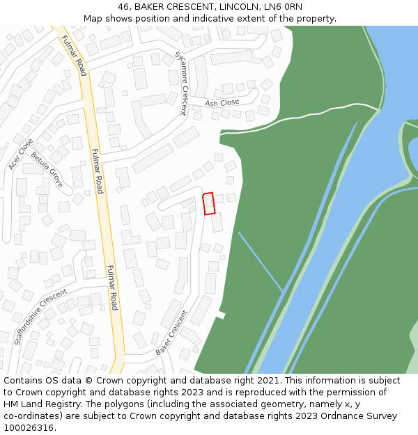 46, BAKER CRESCENT, LINCOLN, LN6 0RN: Location map and indicative extent of plot