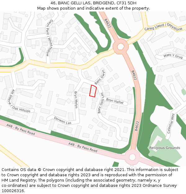 46, BANC GELLI LAS, BRIDGEND, CF31 5DH: Location map and indicative extent of plot