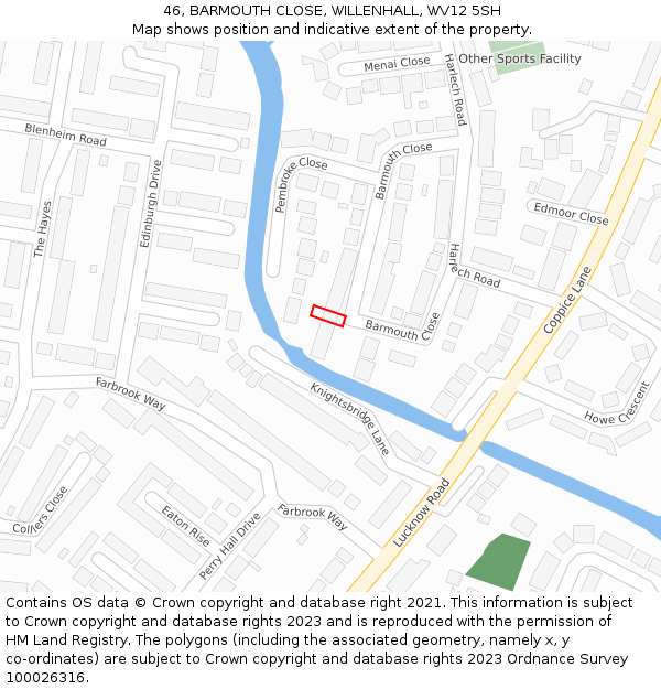46, BARMOUTH CLOSE, WILLENHALL, WV12 5SH: Location map and indicative extent of plot