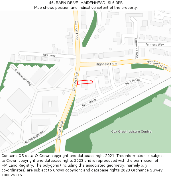 46, BARN DRIVE, MAIDENHEAD, SL6 3PR: Location map and indicative extent of plot