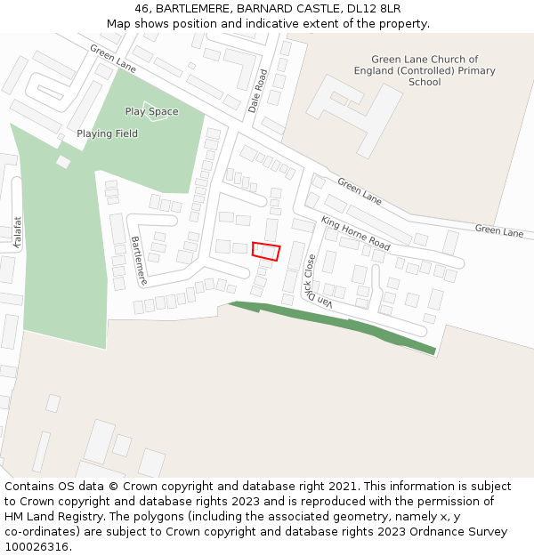 46, BARTLEMERE, BARNARD CASTLE, DL12 8LR: Location map and indicative extent of plot