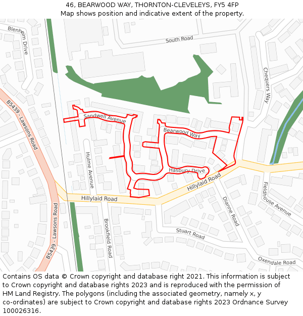 46, BEARWOOD WAY, THORNTON-CLEVELEYS, FY5 4FP: Location map and indicative extent of plot
