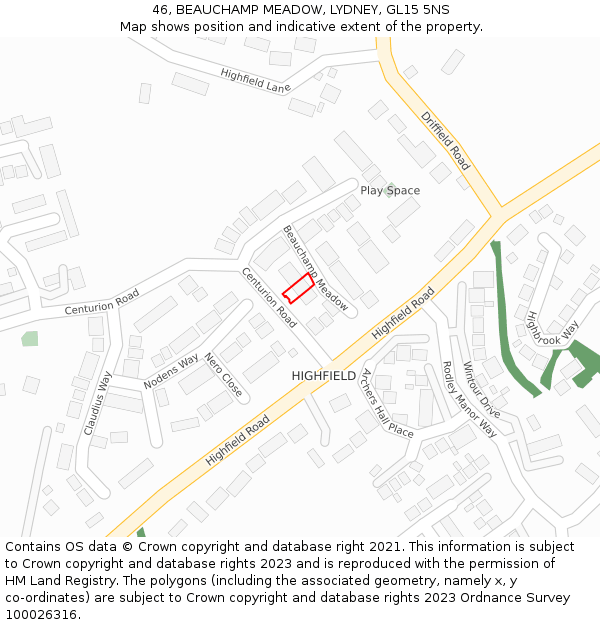 46, BEAUCHAMP MEADOW, LYDNEY, GL15 5NS: Location map and indicative extent of plot